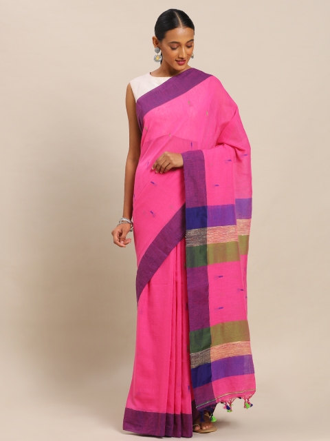 

Mitera Pink Pure Cotton Embroidered Khadi Saree