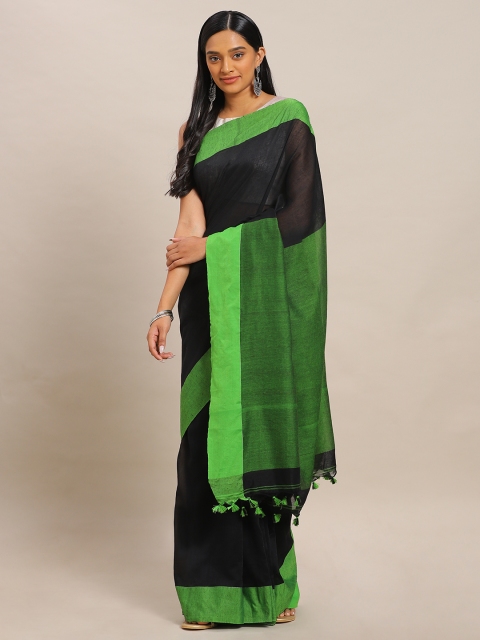 

Mitera Black Pure Cotton Solid Bengal Handloom Soft Khadi Saree