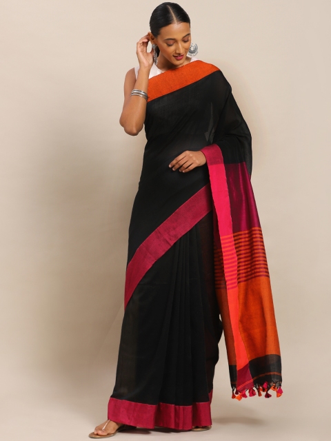 

Mitera Black Pure Cotton Solid Khadi Saree