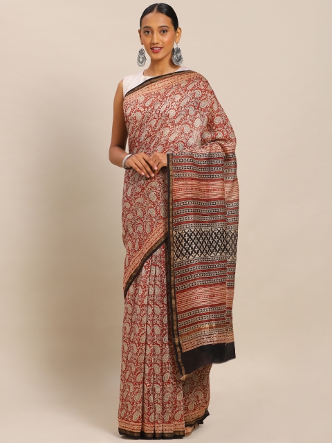

Mitera Beige & Maroon Pure Silk Printed Maheshwari Saree