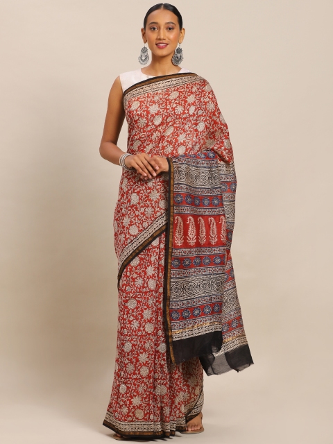 

Mitera Red & Beige Pure Silk Printed Maheshwari Saree