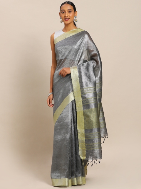

Mitera Grey Pure Silk Solid Uppada Tissue Linen Handloom Saree