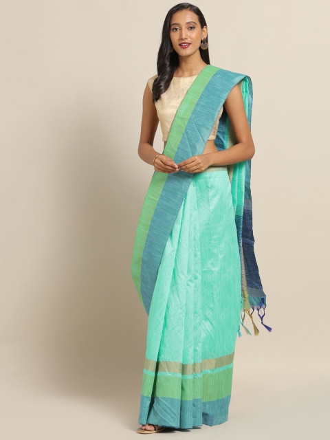 

SALWAR STUDIO Sea Green Solid Pure Cotton Saree