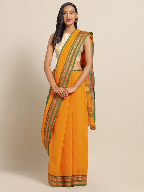 

SALWAR STUDIO Mustard Yellow Solid Pure Cotton Saree