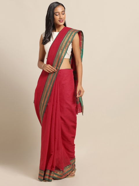 

SALWAR STUDIO Red Solid Pure Cotton Saree