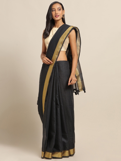 

SALWAR STUDIO Black Solid Pure Cotton Saree