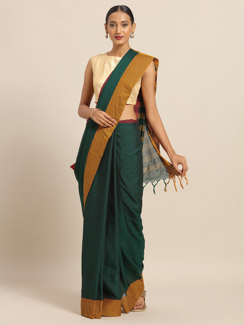 

SALWAR STUDIO Green Solid Pure Cotton Saree