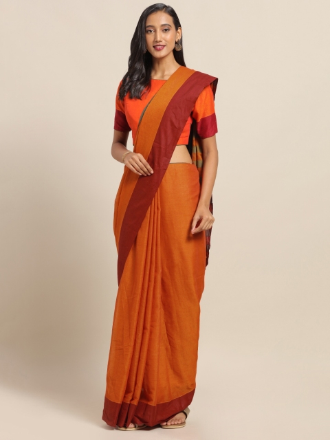 

SALWAR STUDIO Orange Solid Pure Cotton Saree