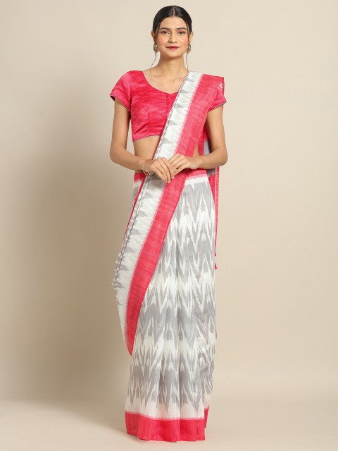 

SALWAR STUDIO White & Grey Pure Cotton Printed Saree