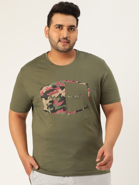 

Masculino Latino Men Olive Green Printed Round Neck Plus Size Gym T-shirt