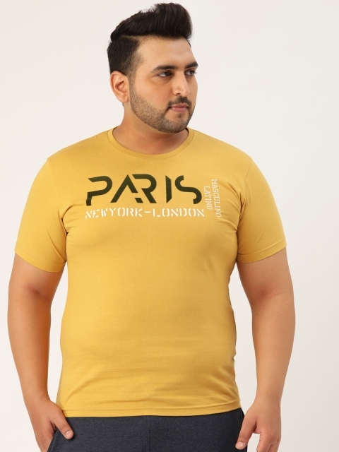 

Masculino Latino Men Mustard Yellow Printed Round Neck T-shirt