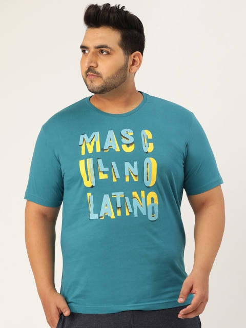 

Masculino Latino Men Teal Blue & Yellow Printed Round Neck Plus Size Gym T-shirt