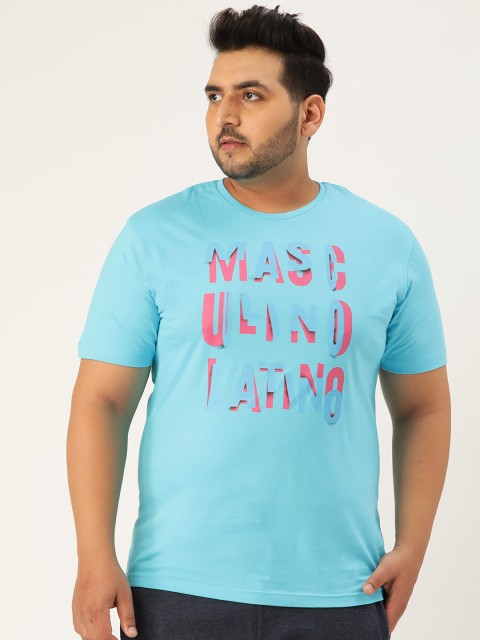 

Masculino Latino Men Blue & Pink Printed Round Neck Plus Size Gym T-shirt
