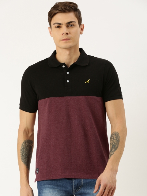 

American Crew Men Black Colourblocked Polo Collar T-shirt