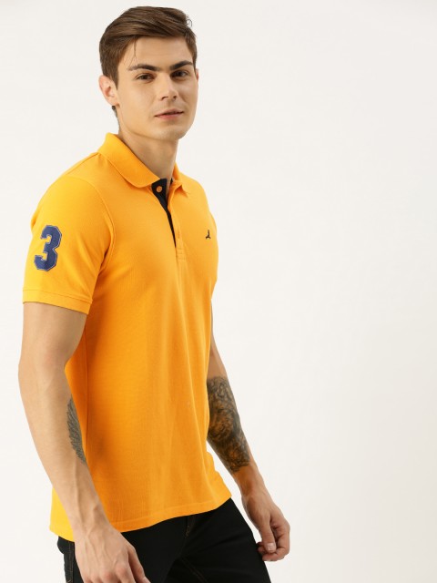 

American Crew Men Mustard Yellow Solid Polo Collar T-shirt With Applique