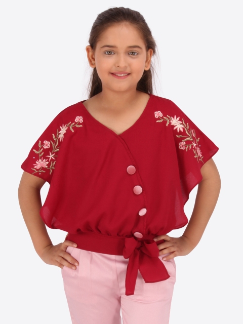 

CUTECUMBER Girls Maroon Printed Blouson Top