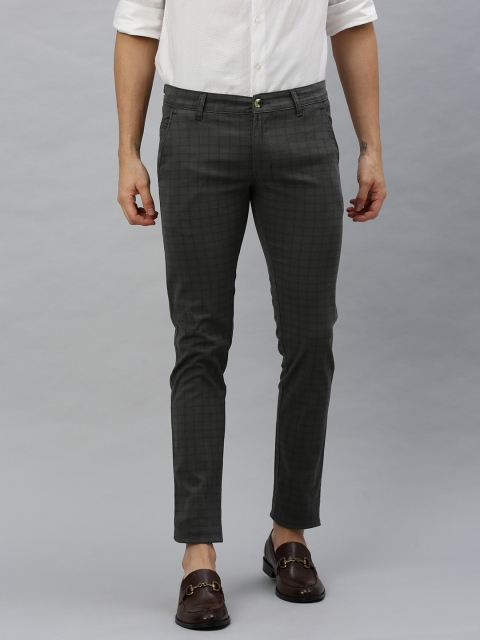 

Urbano Fashion Men Charcoal Grey & Black Slim Fit Checked Chinos