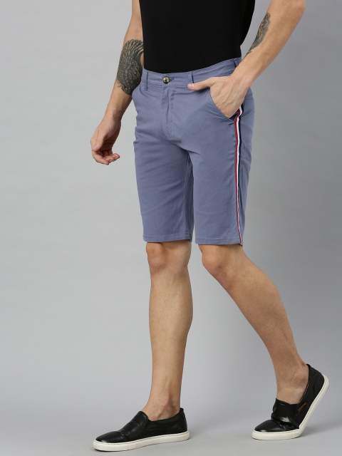

Urbano Fashion Men Blue Solid Slim Fit Chino Shorts with Side Stripes
