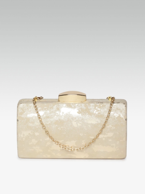 

20Dresses Beige & Muted Gold-Toned Printed Box Clutch