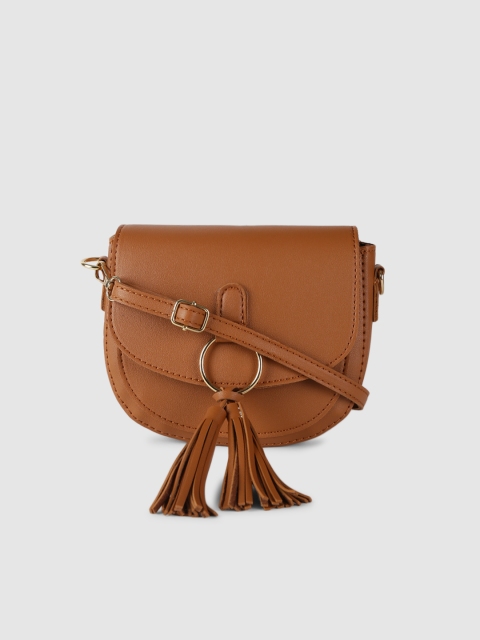 

20Dresses Tan Brown Solid Tasselled Sling Bag