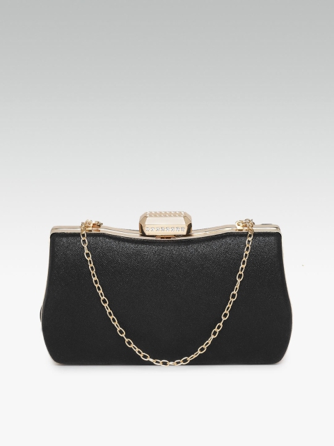 

20Dresses Women Black Solid Box Clutch With Shimmer Detail