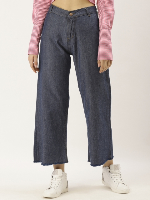 

PARIS HAMILTON Women Blue Flared Relaxed Fit High-Rise Clean Look Cropped Jeans