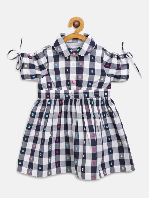 

Nauti Nati Girls Navy Blue & White Checked A-Line Dress with Briefs