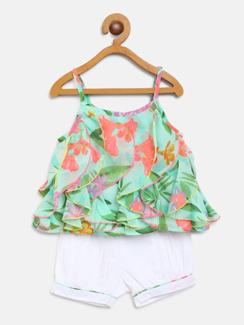

Nauti Nati Girls Sea Green & White Floral Print Top & Solid Shorts