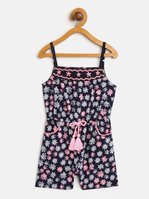 

Nauti Nati Girls Navy Blue & Pink Floral Print Romper