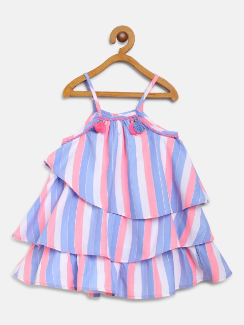 

Nauti Nati Girls White & Blue Striped Tiered A-Line Dress with Briefs