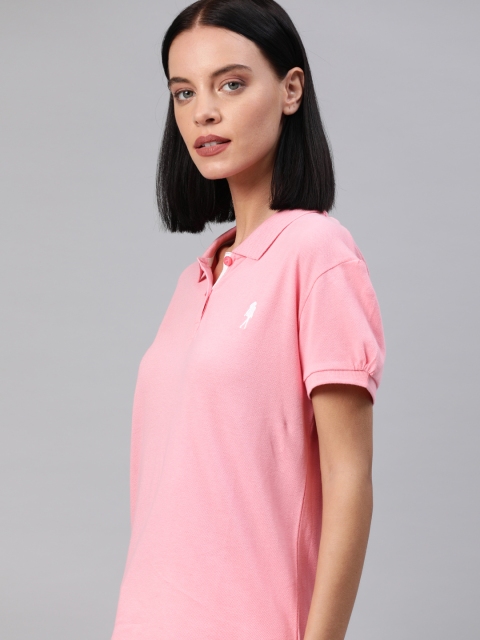 

Zalza Women Pink Solid Polo Collar T-shirt