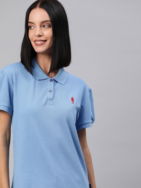 

Zalza Women Blue Solid Polo Collar T-shirt