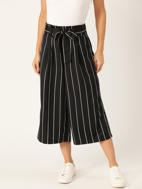 

Antheaa Women Black & White Loose Fit Striped Culottes