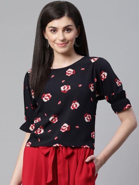 

STREET 9 Women Navy Blue & Red Floral Print Top