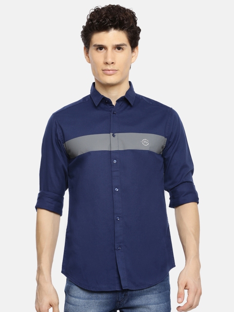 

The Indian Garage Co Men Navy Blue & Grey Slim Fit Striped Casual Shirt