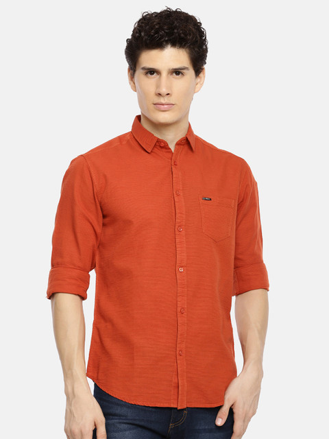 

The Indian Garage Co Men Rust Slim Fit Self Design Casual Shirt