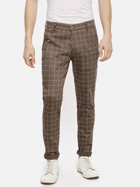 

The Indian Garage Co Men Brown & White Slim Fit Checked Chinos