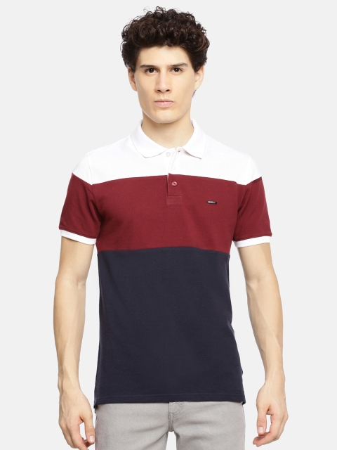 

The Indian Garage Co Men Navy Blue & Maroon Colourblocked Polo Collar T-shirt