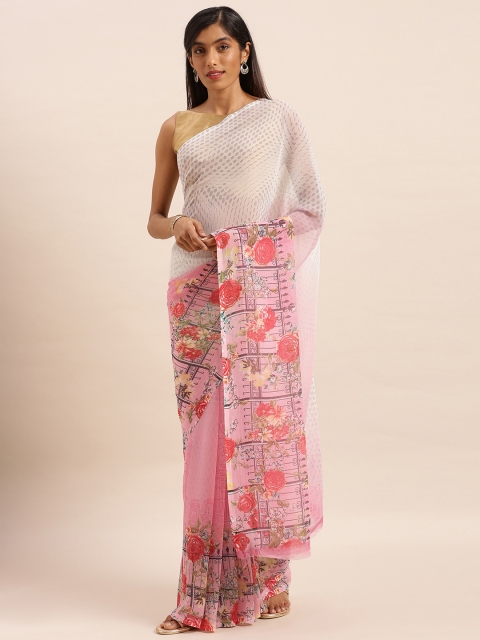 

KALINI Pink & White Pure Chiffon Printed Saree