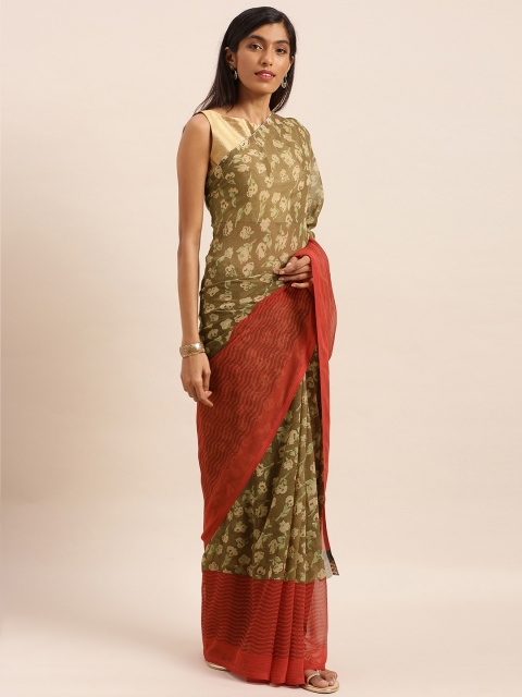 

KALINI Brown & Red Pure Chiffon Printed Saree
