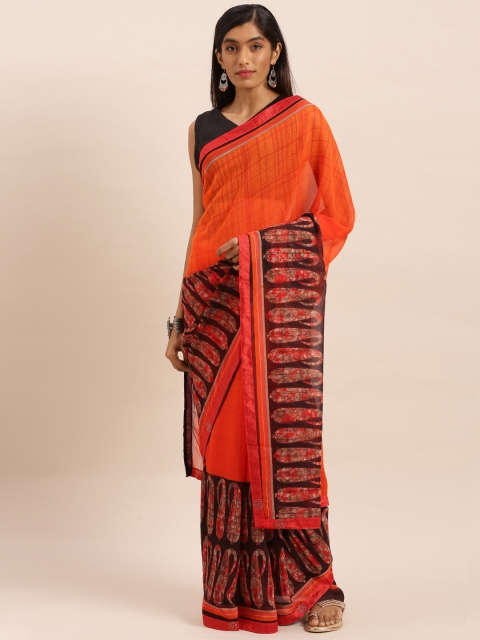 

KALINI Orange & Black Pure Georgette Printed Saree