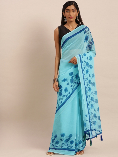 

KALINI Turquoise Blue Printed Pure Chiffon Saree
