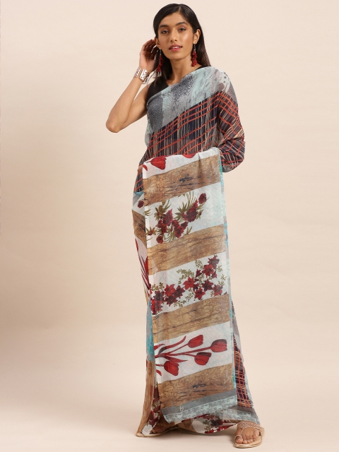 

KALINI Grey & Blue Pure Georgette Printed Saree