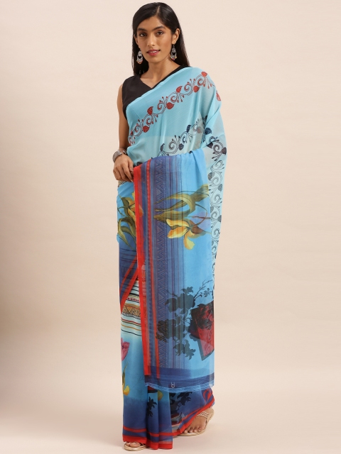 

KALINI Turquoise Blue Printed Pure Georgette Saree