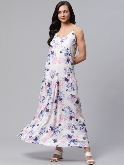 

ATRAENTA Women White & Blue Printed Maxi Dress