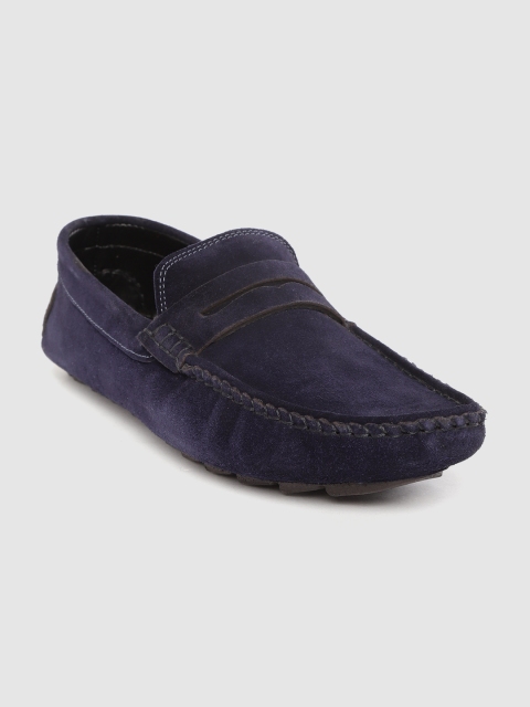 

LOUIS STITCH Men Navy Blue Solid Handmade Suede Penny Loafers
