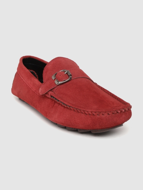 

LOUIS STITCH Men Maroon Solid Handmade Suede Loafers with Buckle Detail