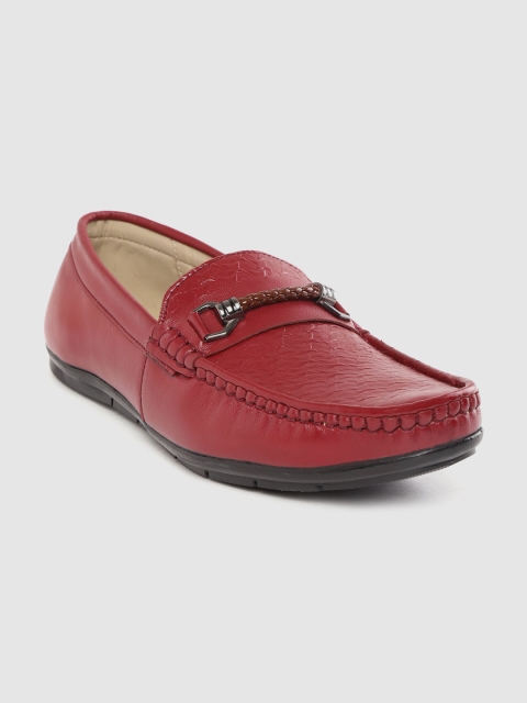 

LOUIS STITCH Men Maroon Textured Leather Handmade Horsebit Loafers