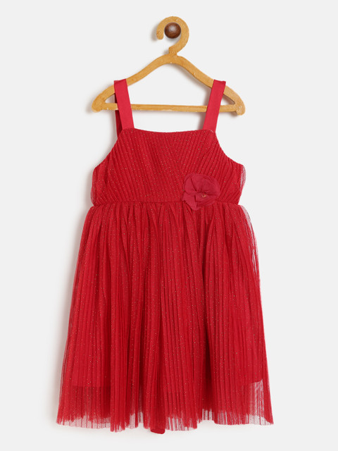 

KidsDew Girls Red Accordion Pleated Net A-Line Dress