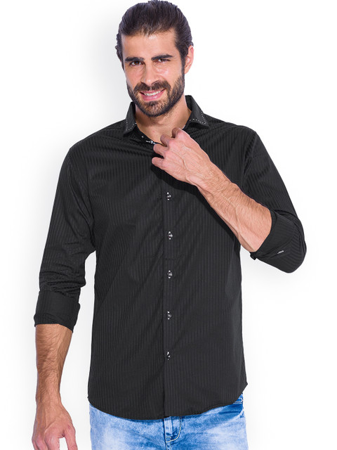 

Mufti Black Self-Striped Slim Fit Casual Shirt